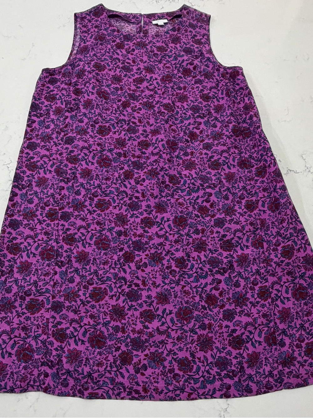 J. Jill Pink Red and Blue Floral Linen Dress XL Pockets
